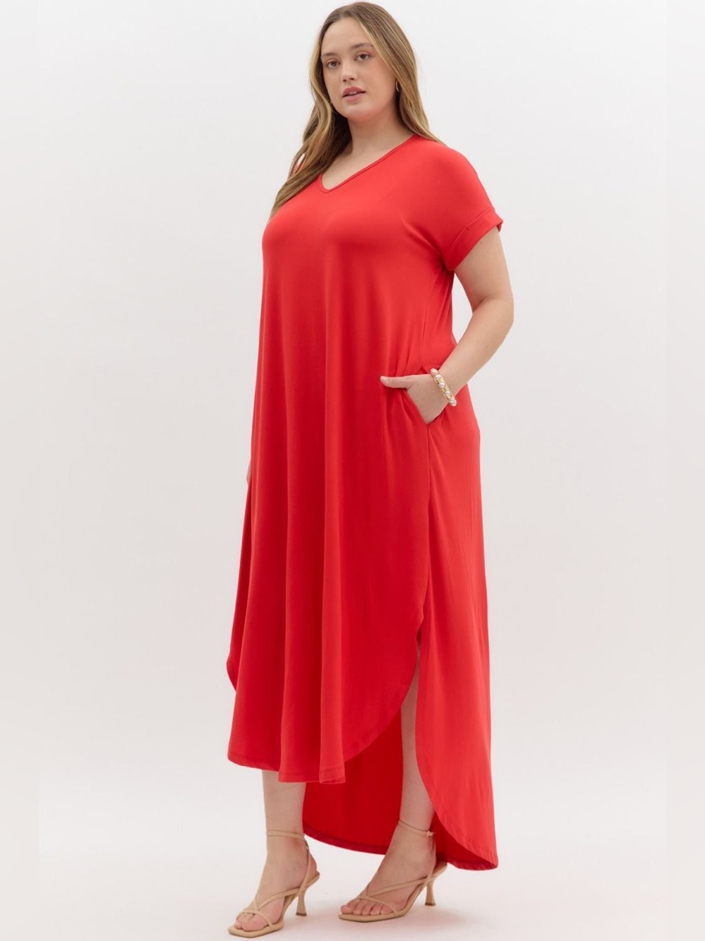🆕 Entro Solid jersey knit V-neck round hem maxi dress - Picture 2 of 7